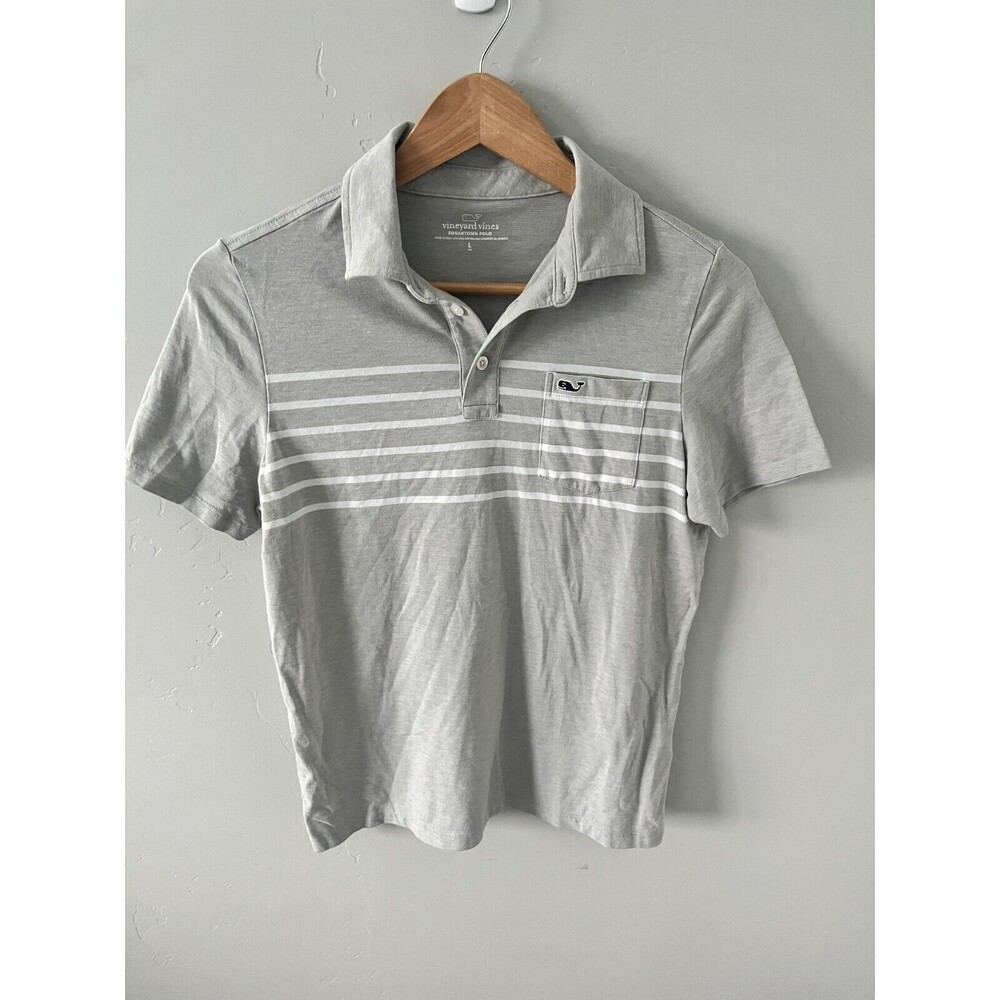 Vineyard Vines Edgartown Grey Striped Polo‎ Shirt Boys Size Small L 16 Whale